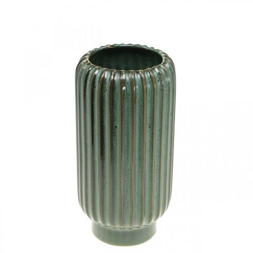 Artikel Keramikvase, bordpynt, riflet dekorativ vase grøn, brun Ø10,5cm H21,5cm