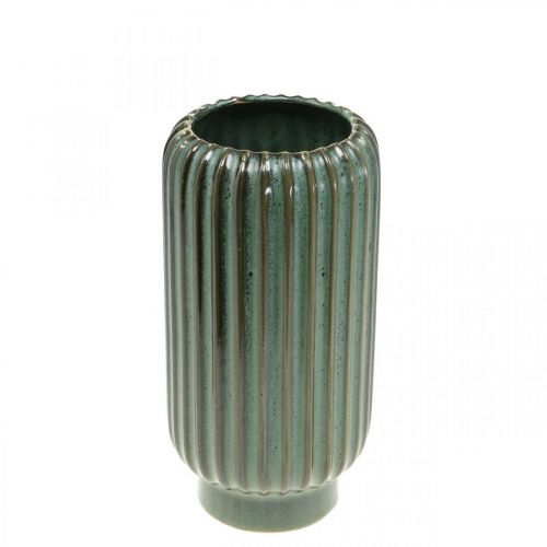 Floristik24 Keramikvase, bordpynt, riflet dekorativ vase grøn, brun Ø10,5cm H21,5cm