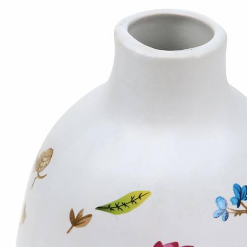 Floristik24 Dekorativ vase hvid blomstret Ø11cm H17,5cm
