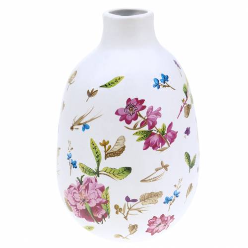 Floristik24 Dekorativ vase hvid blomstret Ø11cm H17,5cm