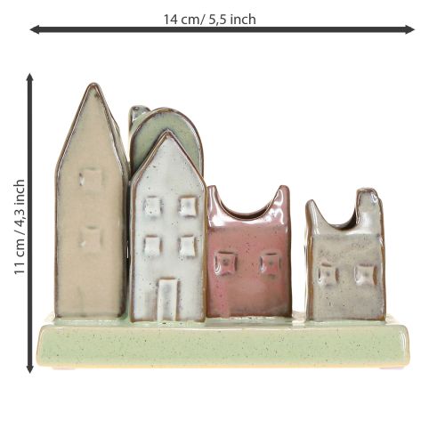 Artikel Mini vasesæt, farverige huse til borddekoration, 14 cm