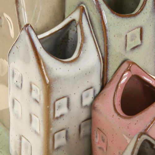 Artikel Mini vasesæt, farverige huse til borddekoration, 14 cm