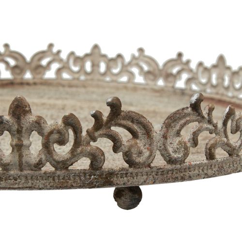 Floristik24 Vintage dekorativ bakke rund med fødder grå Ø30/35cm sæt med 2 stk