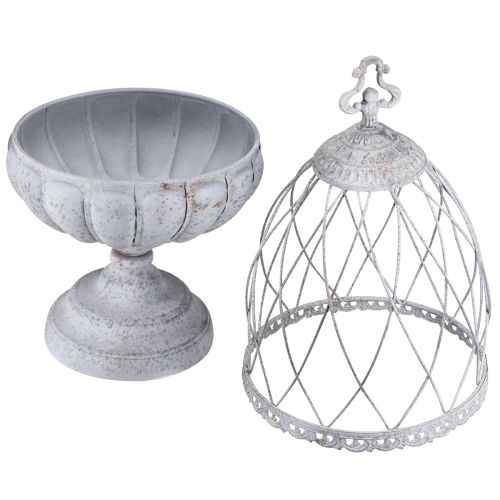 Artikel Vintage trofæ skål metal dekoration fuglebur grå 26×61cm