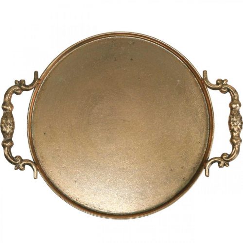 Floristik24 Vintage bakke, dekorativ bakke gylden, lysbakke H2cm Ø25/21cm sæt med 2 stk.