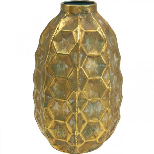 Vintage vase guld blomstervase honeycomb look Ø23cm H39cm