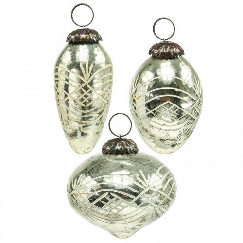 Vintage julepynt glas H7,5/8,5/9,5cm 3 stk