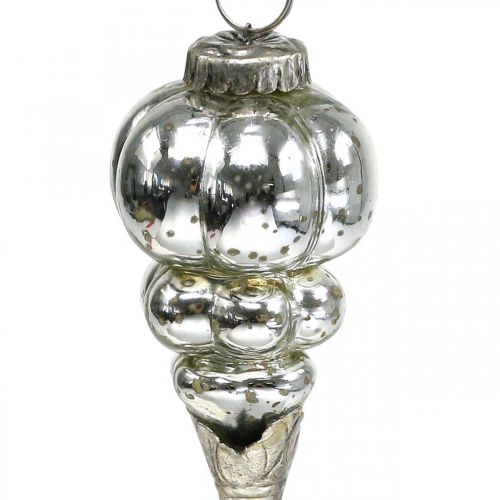 Floristik24 Vintage julevedhæng glasdråber sølv 20cm 3stk