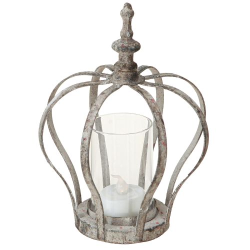 Floristik24 Vintage Lantern Crown Metal med Glas Grå Ø14cm H18,5cm