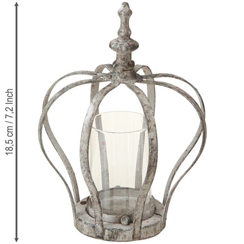 Floristik24 Vintage Lantern Crown Metal med Glas Grå Ø14cm H18,5cm
