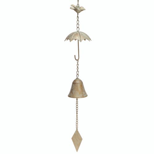 Vintage vindspil metal dekoration med paraply og klokke 70cm