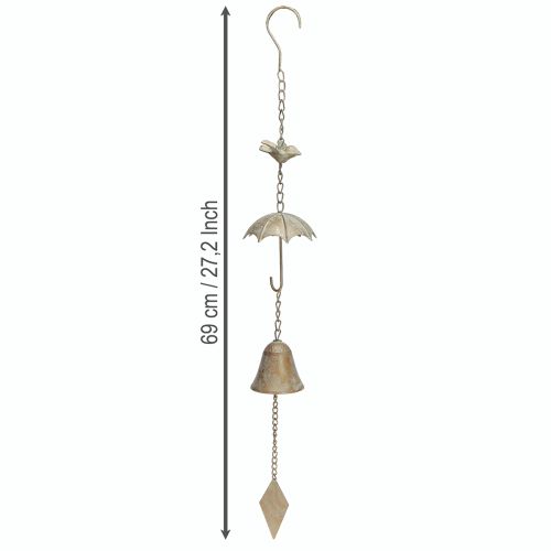 Artikel Vintage vindspil metal dekoration med paraply og klokke 70cm
