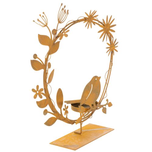 Dekorativ fyrfadsstage med fuglemotiv, rustfarvet look, 24×27×6 cm købe | Floristik24.dk