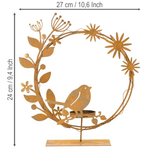 Dekorativ fyrfadsstage med fuglemotiv, rustfarvet look, 24×27×6 cm | Floristik24.dk