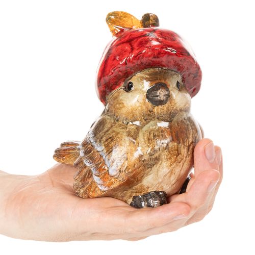 Dekorativ fuglefigur med rød æblehat, efterårsdekoration, 13 cm | Floristik24.dk