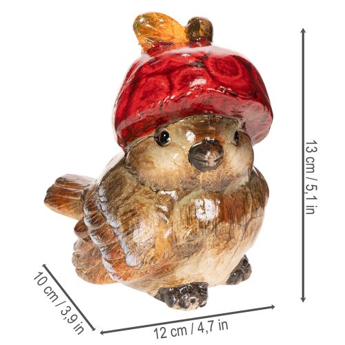 Dekorativ fuglefigur med rød æblehat, efterårsdekoration, 13 cm | Floristik24.dk