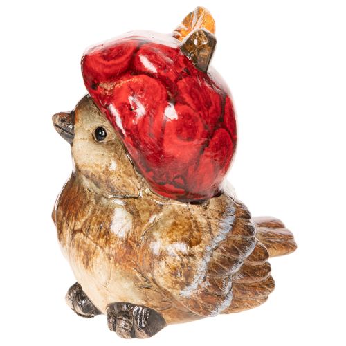 Dekorativ fuglefigur med rød æblehat, efterårsdekoration, 13 cm | Floristik24.dk