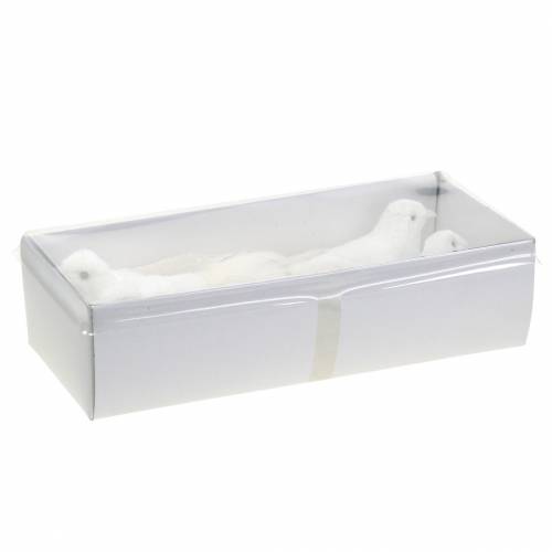 Floristik24 Due flokket med fjer og klip hvid 13,5cm 4stk