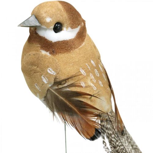 Artikel Fjeder, fugl på tråd, deco fugle naturfarver H7,5cm 12stk