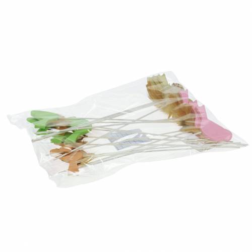Floristik24 Dekorativt stik fugl trægrøn, pink, gul, orange assorteret 7cm x 4cm H24cm 16 stk.