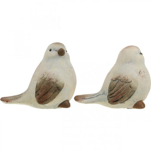 Floristik24 Keramiske fugle, fjeder, dekorative fugle hvide, brune H7/7,5 cm 6 stk.