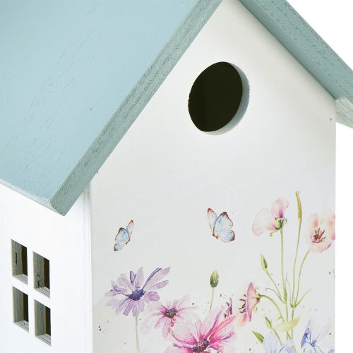 Artikel Fuglehus dekoration forår hvid turkis 15x10,5x19cm 2 stk