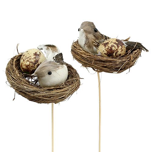 Floristik24 Fuglerede på en pind Ø7cm L24cm 6stk