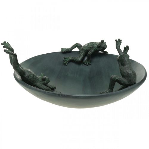 Floristik24 Fuglebad med frøer, fuglebad i metal look grønt, antracit antik look Ø28,5cm H13,5cm