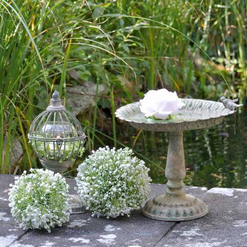 Floristik24 Fuglebad på uædle metal antik mosegrøn beige Ø28.3cm H26.5cm