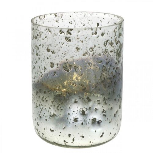 Floristik24 Stearinlysglas tofarvet glasvase lanterne klar, sølv H14cm Ø10cm