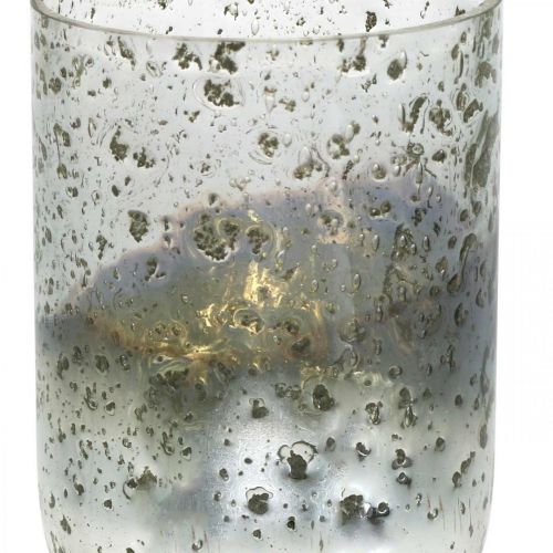 Floristik24 Stearinlysglas tofarvet glasvase lanterne klar, sølv H14cm Ø10cm