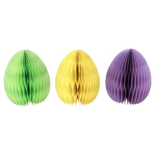 Honeycomb æg påskepapir stående grøn gul lilla 20cm 3stk