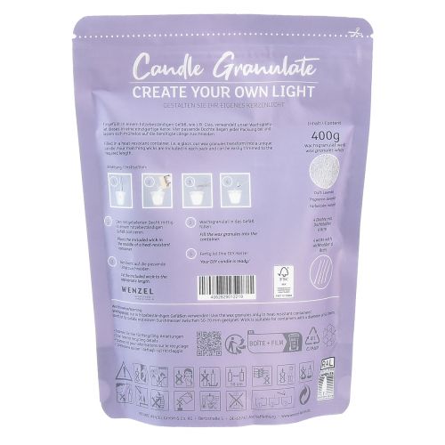 Floristik24 Candle sand voks granulat med væge duftende lavendel 400g