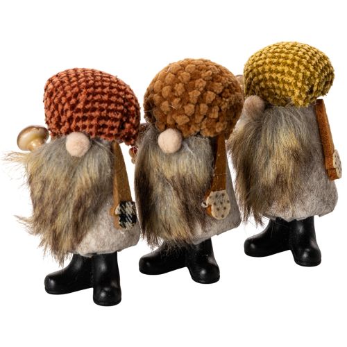 Gnomefigur med skæg og spids hat, 10 cm, 3 stk.