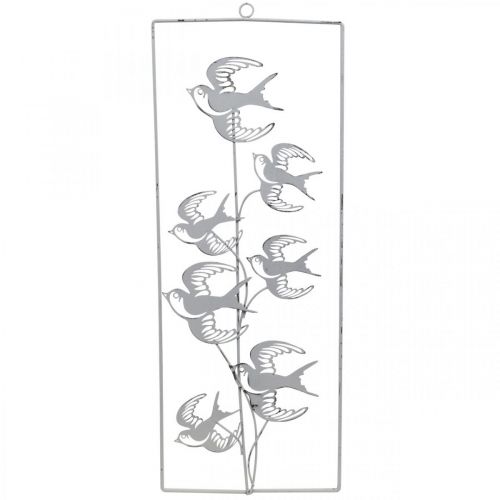 Floristik24 Svaledekoration, vægdekoration af metal, fugle til at hænge hvide, sølv shabby chic H47,5 cm