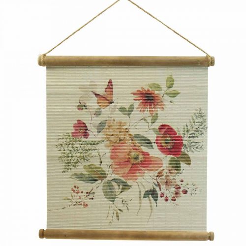 Trævægmaleri med blomster vægdekoration H44×B42cm
