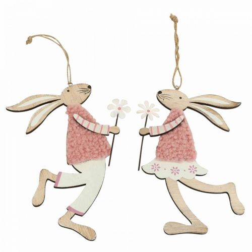 Floristik24 Vægdekoration påskehare til ophæng af træ pink 14×19,5cm 4 stk