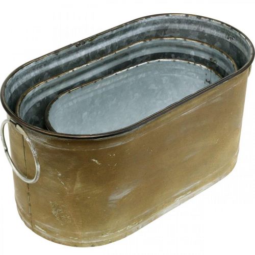 Artikel Sæt Plantekar Metalbalje Vintage Retro L22,5cm/27cm/31cm