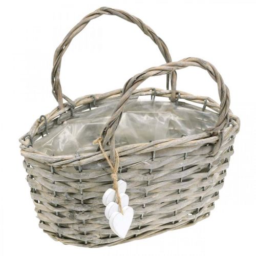 Floristik24 Plantekurv med hjertedekoration, bryllupsdekoration, kurv til udplantning, landlig stil H20,5 L23cm