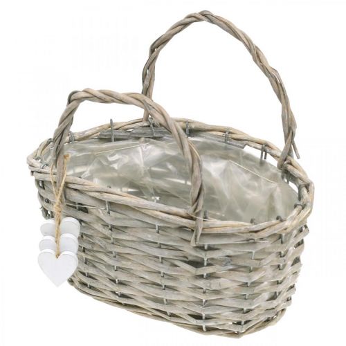 Floristik24 Plantekurv med hjertedekoration, bryllupsdekoration, kurv til udplantning, landlig stil H20,5 L23cm
