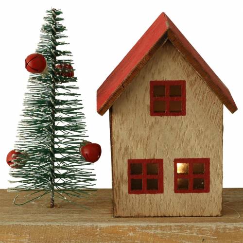 Floristik24 Juleby med LED-belysning natur, rødt træ 40 × 10,5 × 7 cm