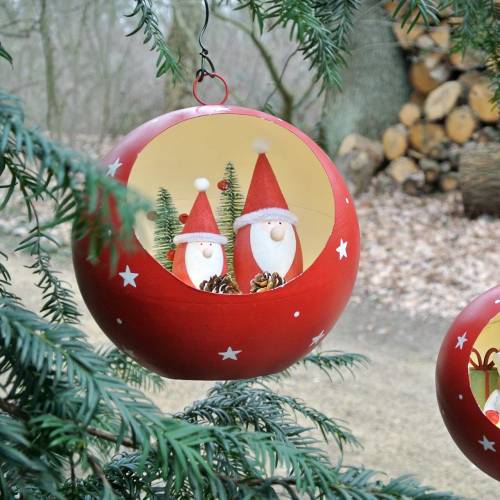 Artikel Julekugle til at hænge julemænd og LED rød Ø20cm til batterier
