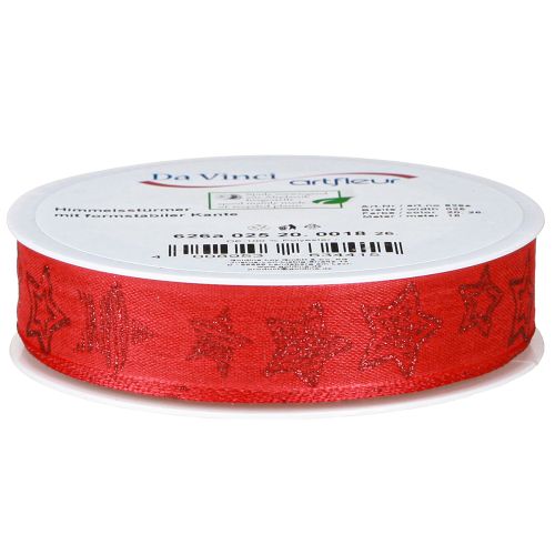 Artikel Julebånd rødt med glitrende stjerner bånd 25mm 18m