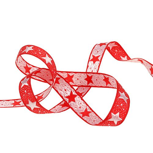 Floristik24 Julebånd med stjerner rød 15mm 20m