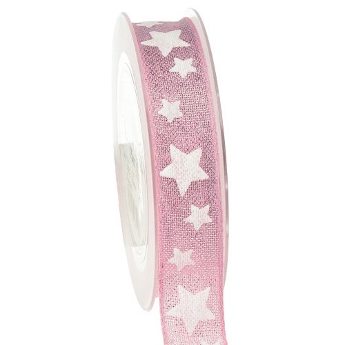 Julebånd trådkant pink hvid stjerne B25mm L15m