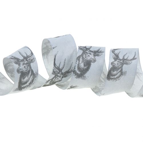 Floristik24 Julebånd grå med hjorte motiv 40mm 20m