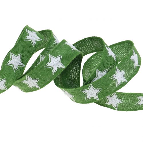 Artikel Julebånd linned look med stjerne grøn 25mm 15m