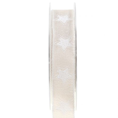Floristik24 Julebånd linned look med stjerne natur 25mm 15m