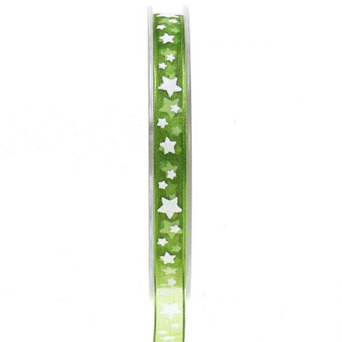 Floristik24 Julebånd organza grøn med stjerne 10mm 20m