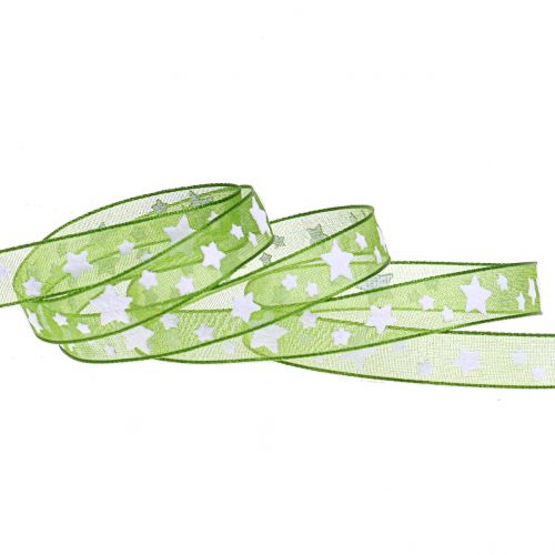 Artikel Julebånd organza grøn med stjerne 10mm 20m